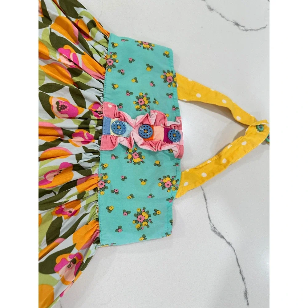 Matilda Jane Girls Orange Floral Halter Dress Ric Rac Trim Size‎ 2 Summer Print